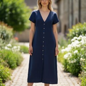 Venus Women's Cotton Midi Dress Dark Navy Blue Short Slevee Size 8